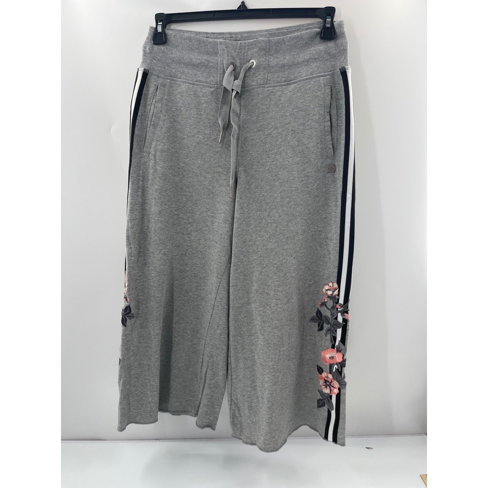 Calvin Klein Performance Gray Floral Embroidered Wide Leg Sweatpants Medium